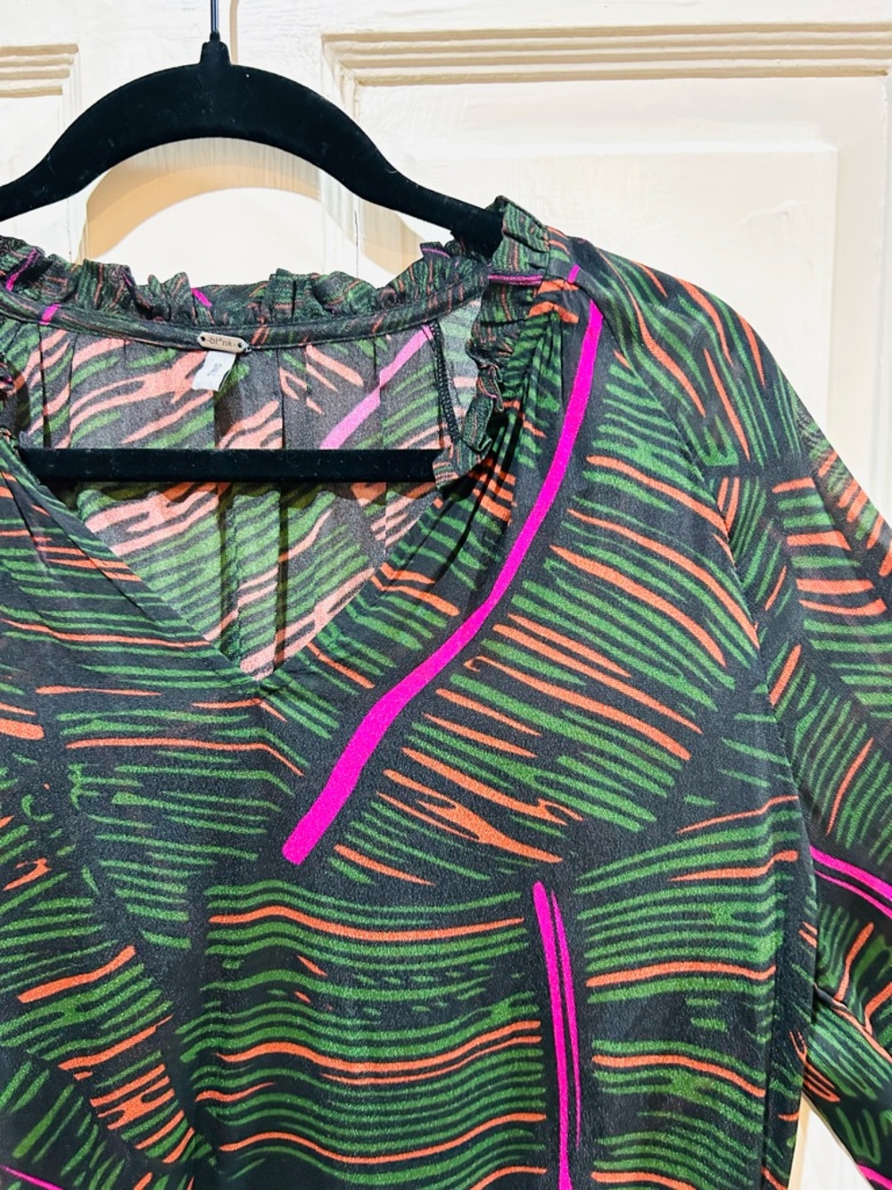bl-nk london Anthropologie Fern Frond Leaves Smocked Peasant Blouse Boho Size S - Picture 3 of 6